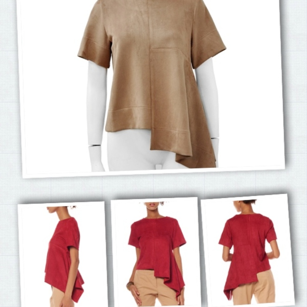 Faux Suede Unbalance length top - BEIGE AVAIL.